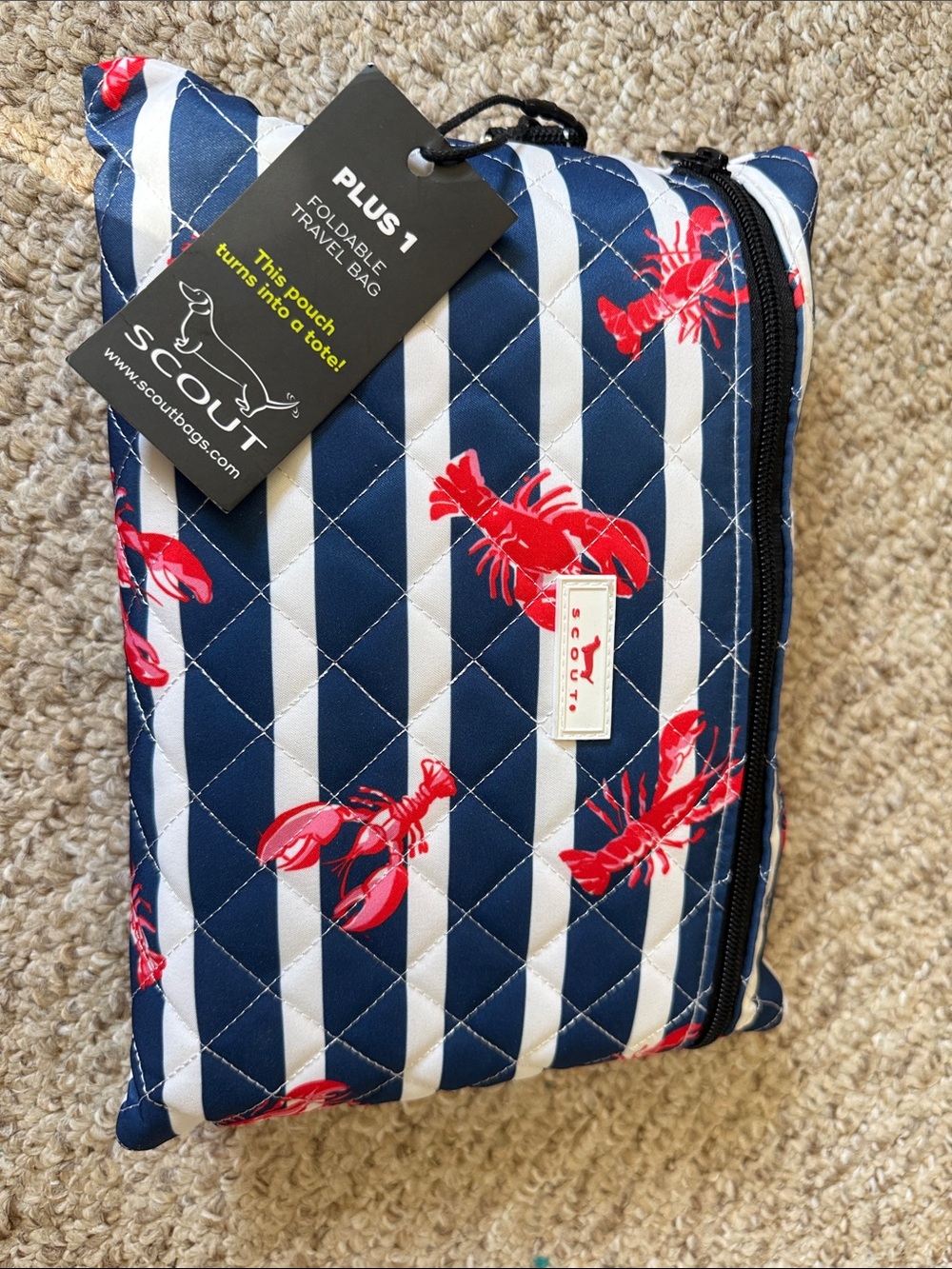 Scout Foldable Travel Bag in Navy & Red Lobster Stripe